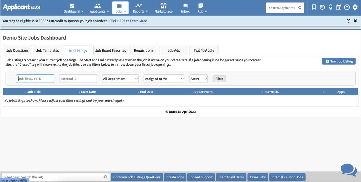applicantpro jobs dashboard screenshot