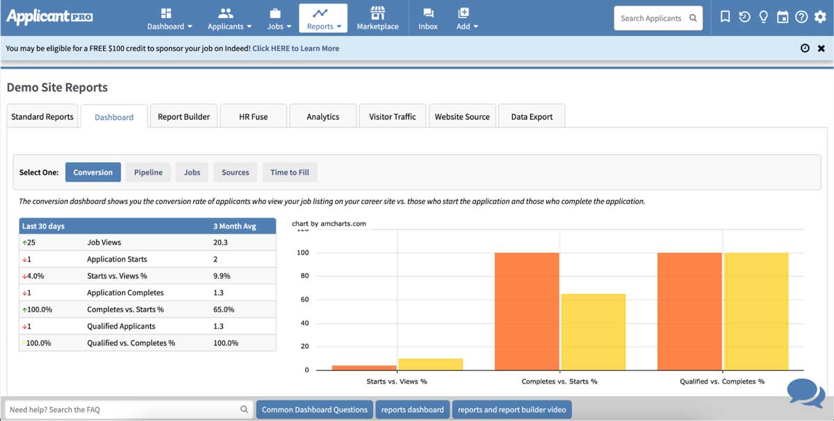 applicantpro report dashboard screenshot