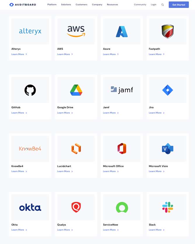 apps that integrate with AuditBoard screenshot