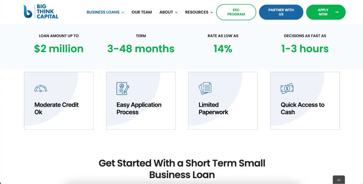 big think capital short-term loan lender details screenshot