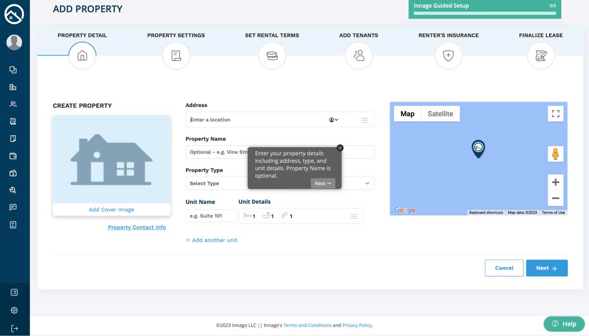 innago adding a new property screenshot