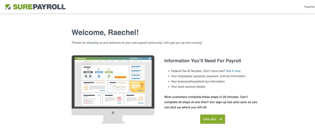 surepayroll welcome screen screenshot
