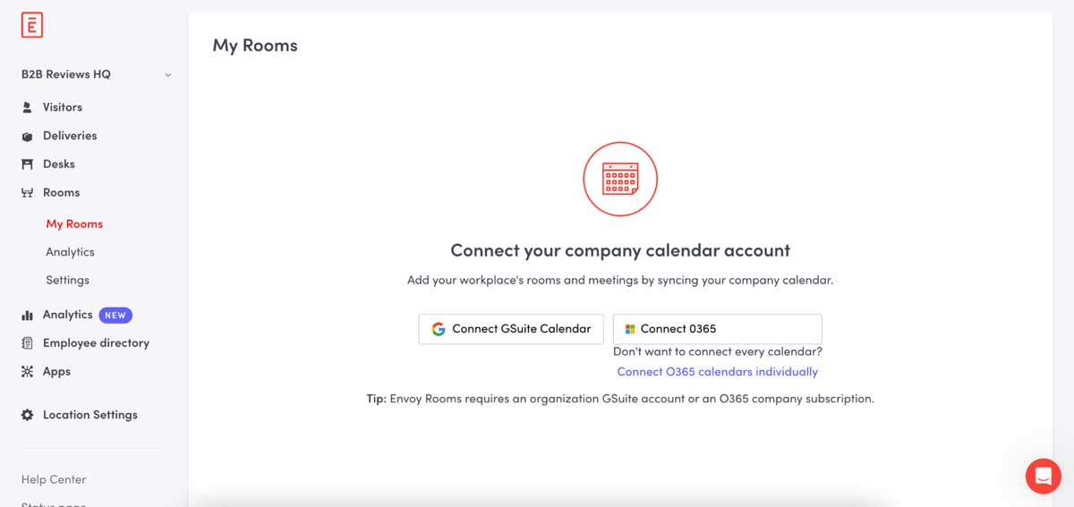 envoy rooms and company calendar integration screenshot
