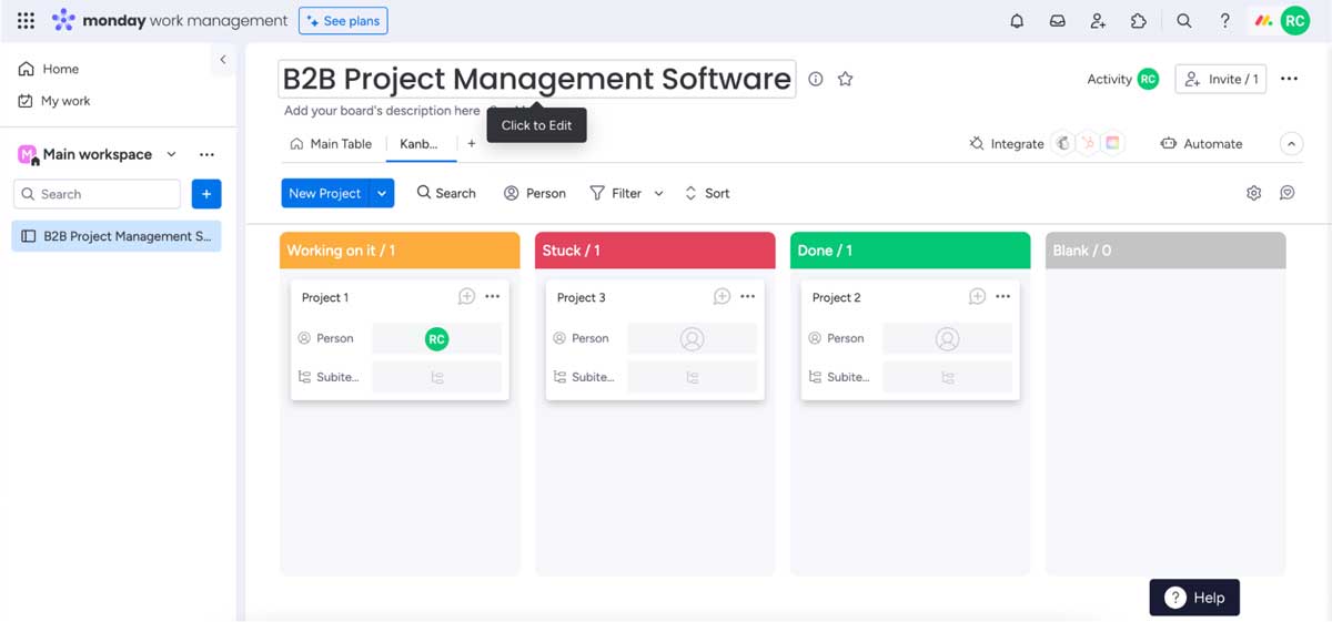 monday.com kanban view option screenshot