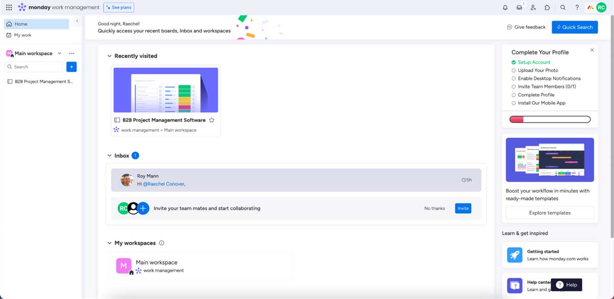 monday.com dashboard screenshot