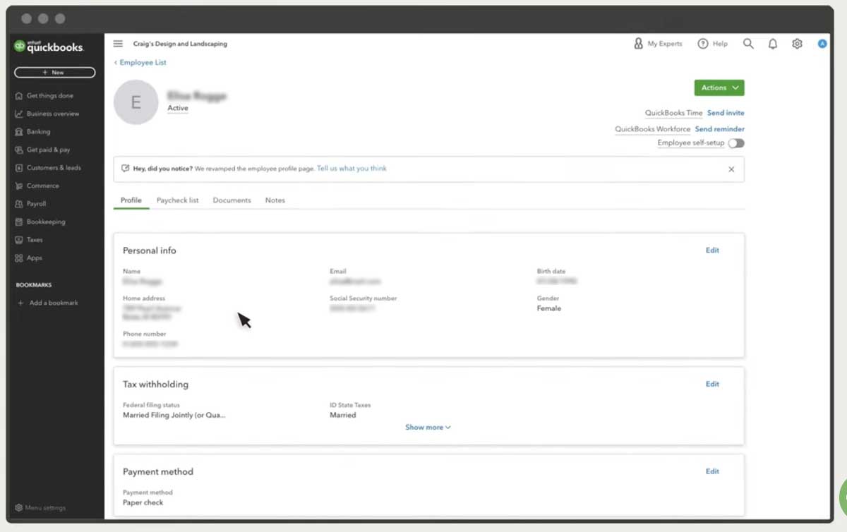 setting up a new employee in quickbooks payroll screenshot
