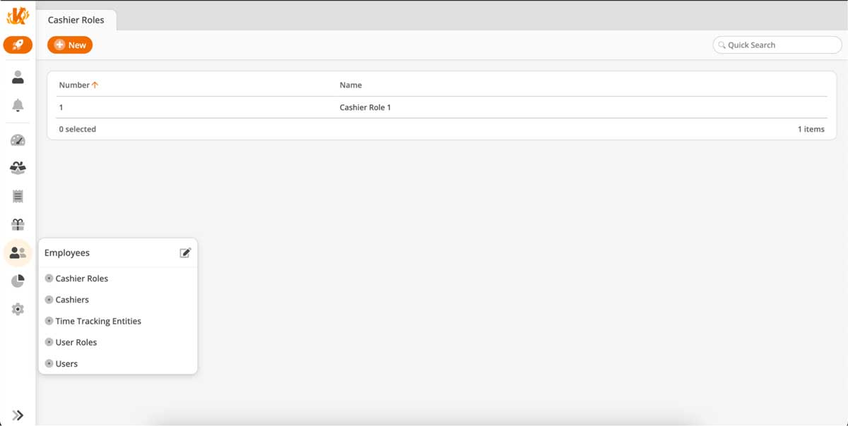korona POS employee management dashboard screenshot