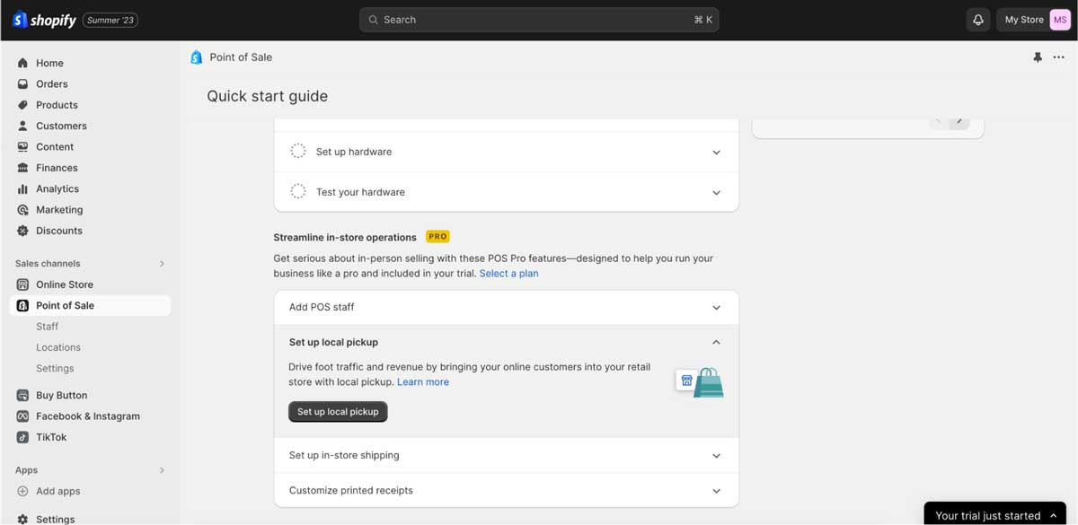 shopify staff, locations, and settings management screenshot