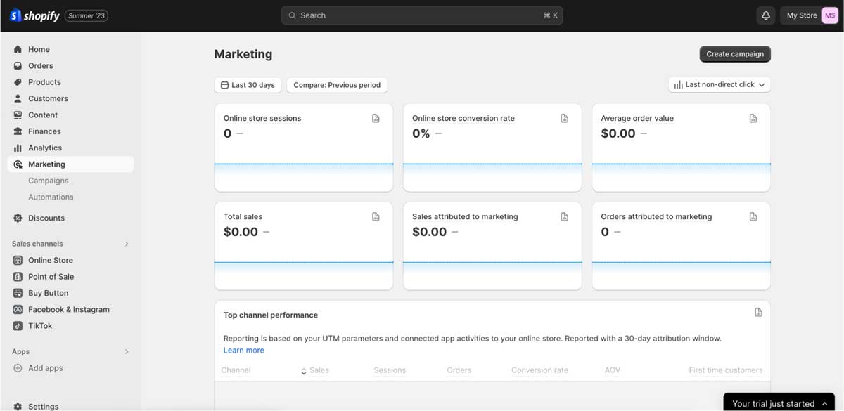 shopify marketing tools and dashboard screenshot