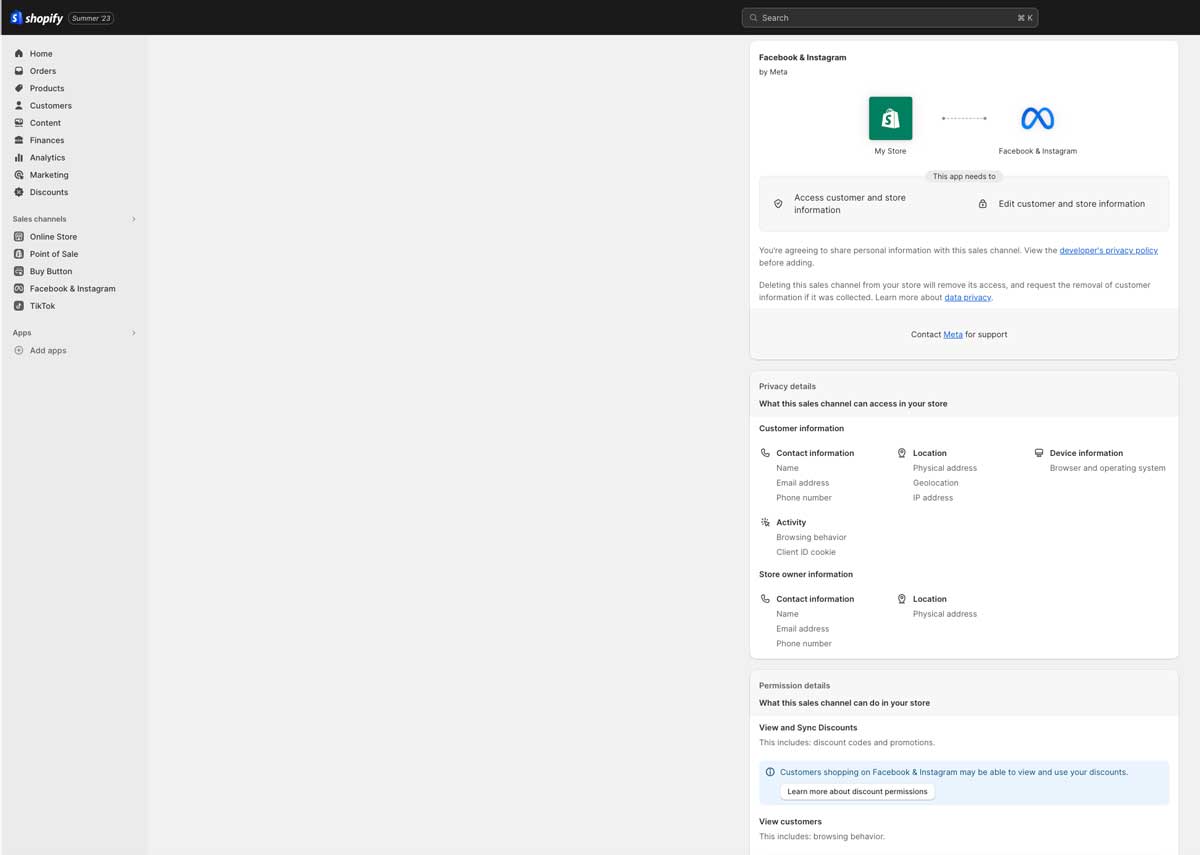 shopify social media selling management screenshot