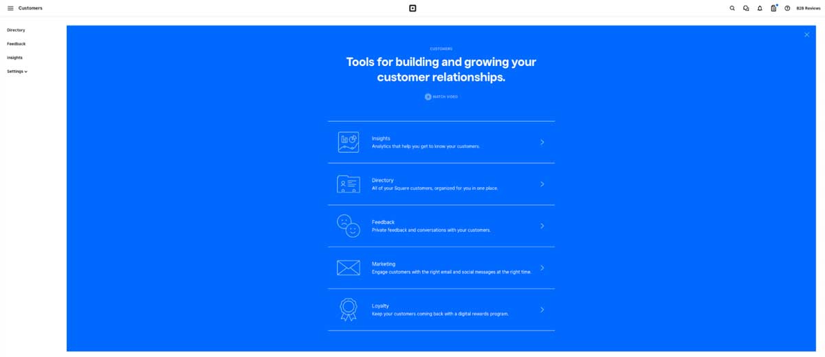 square customer management dashboard screenshot