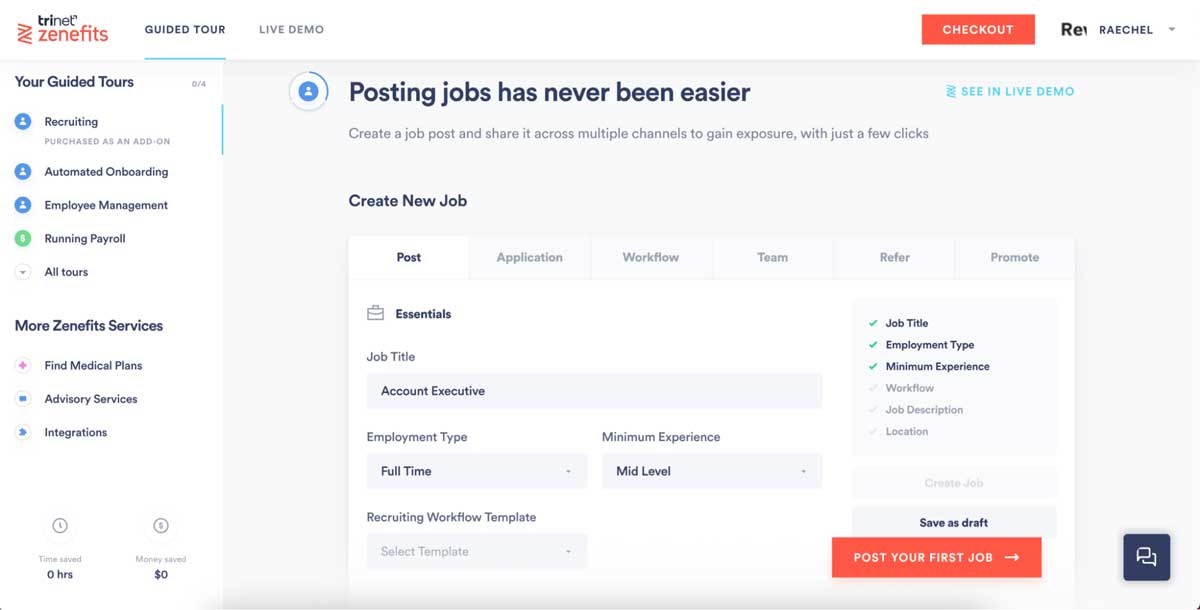 zenefits recruiting feature screenshot