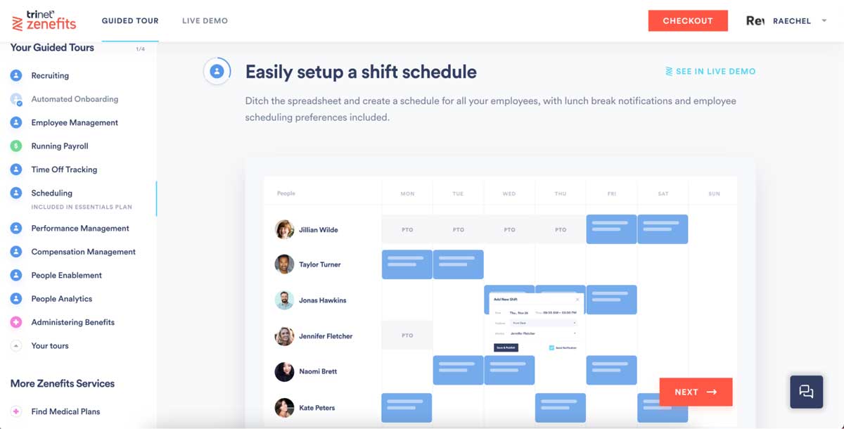 zenefits employee scheduling screenshot