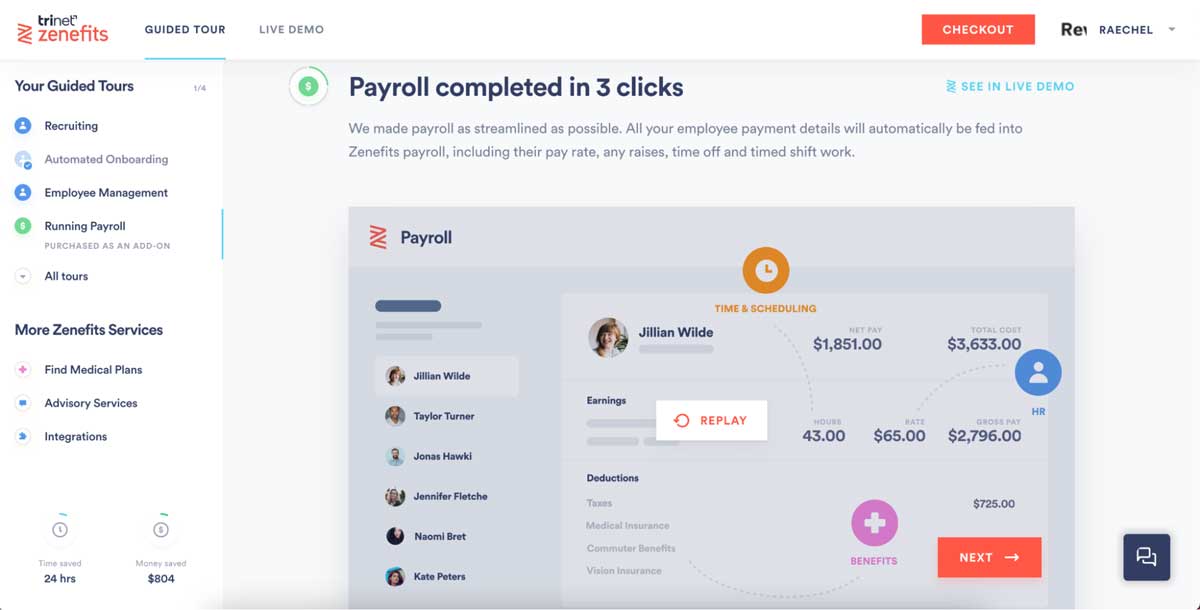 zenefits payroll feature screenshot