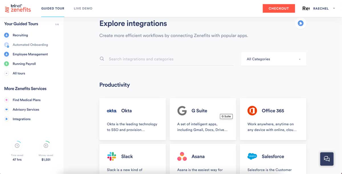 zenefits integrations screenshot