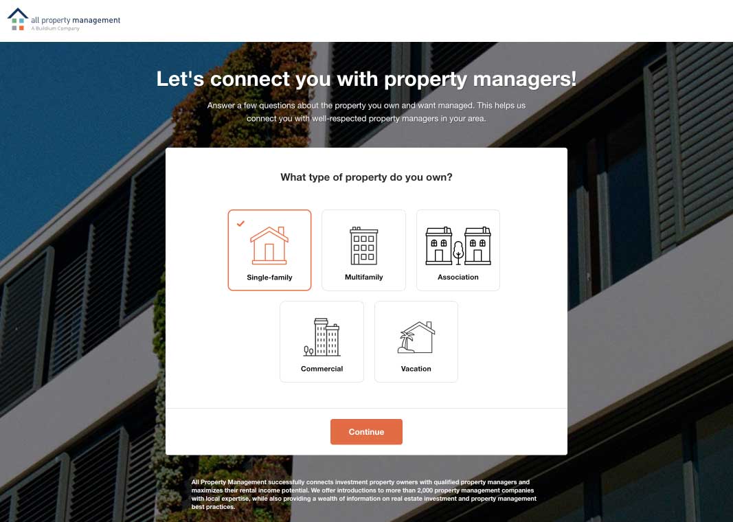 types of properties supported by All Property Management screenshot