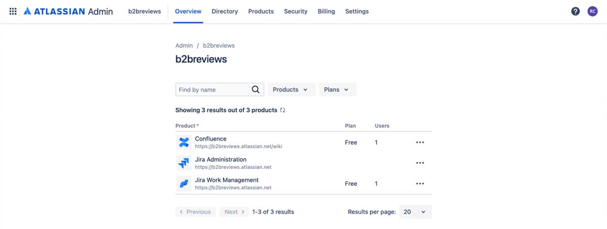 Atlassian admin view screenshot