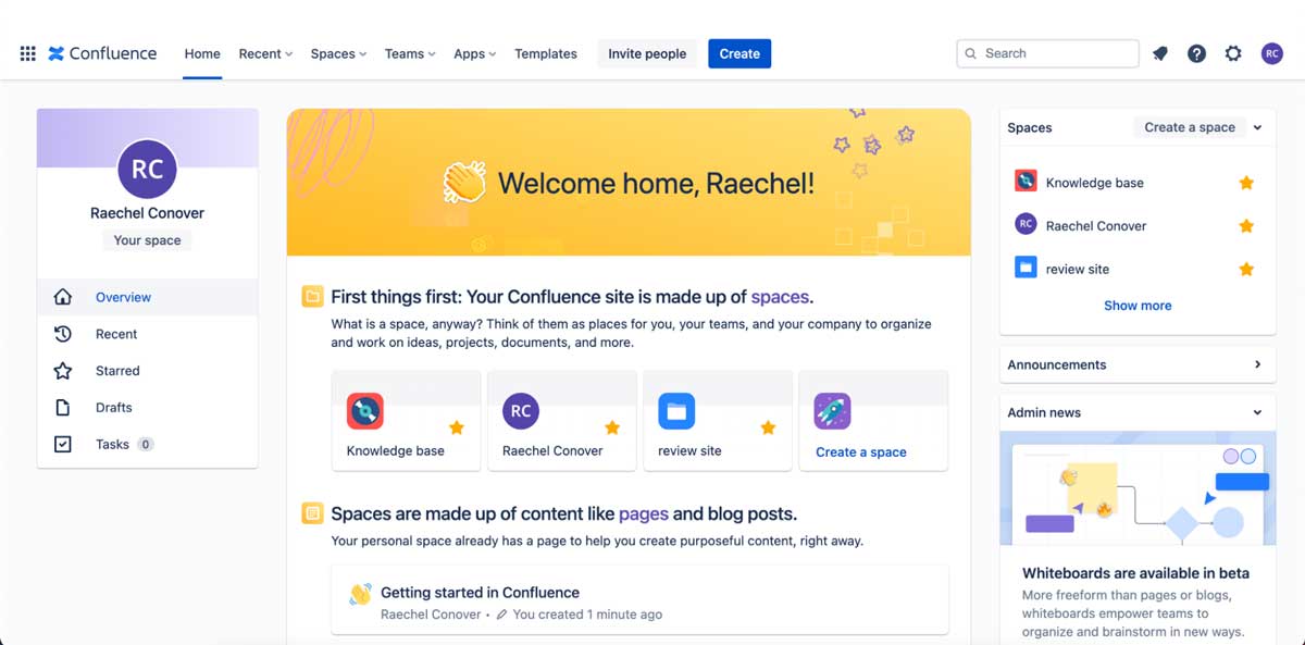 Confluence dashboard screenshot