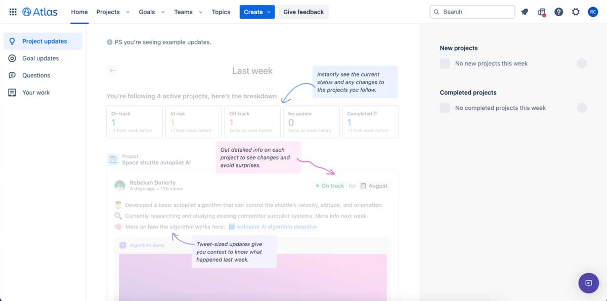 Atlas project management dashboard screenshot