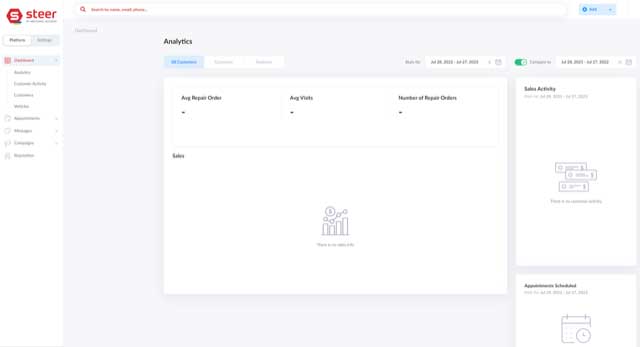Steer CRM dashboard screenshot