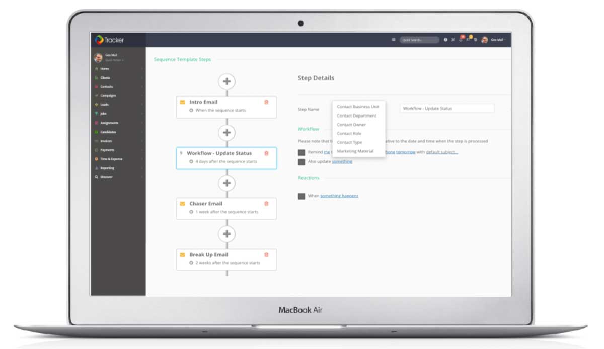 Tracker email automation screenshot