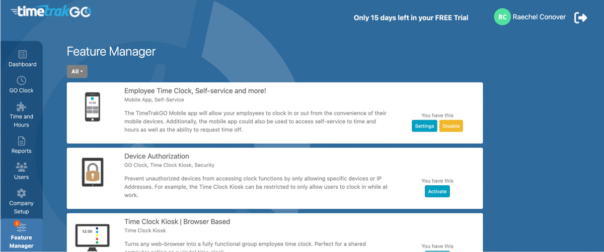 timetrakgo basic scheduling features screenshot