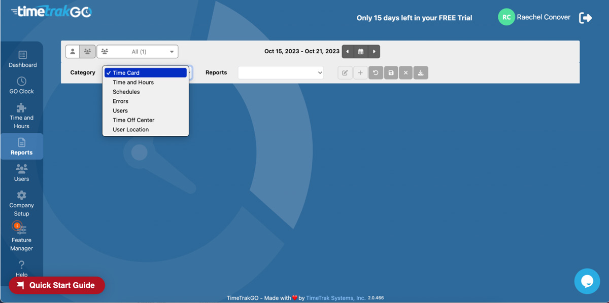 timetrakgo reporting feature screenshot