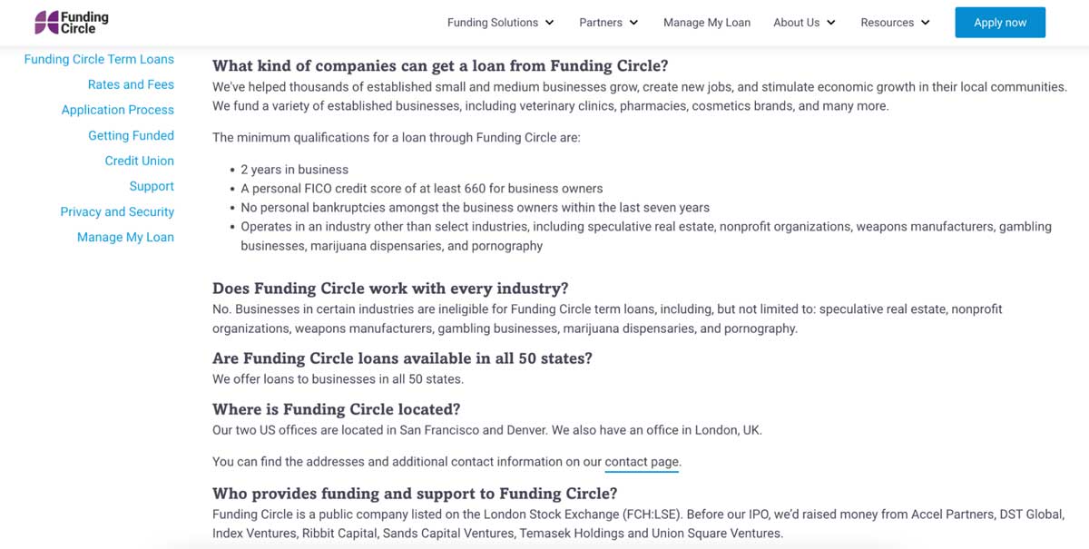 Funding Circle's FAQs page
