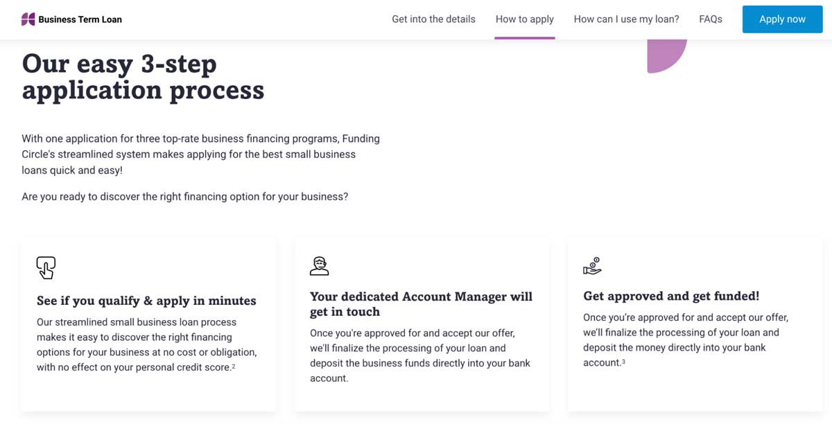 Funding Circle application steps screenshot
