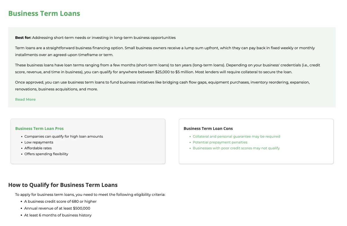 SMB Compass business term loans