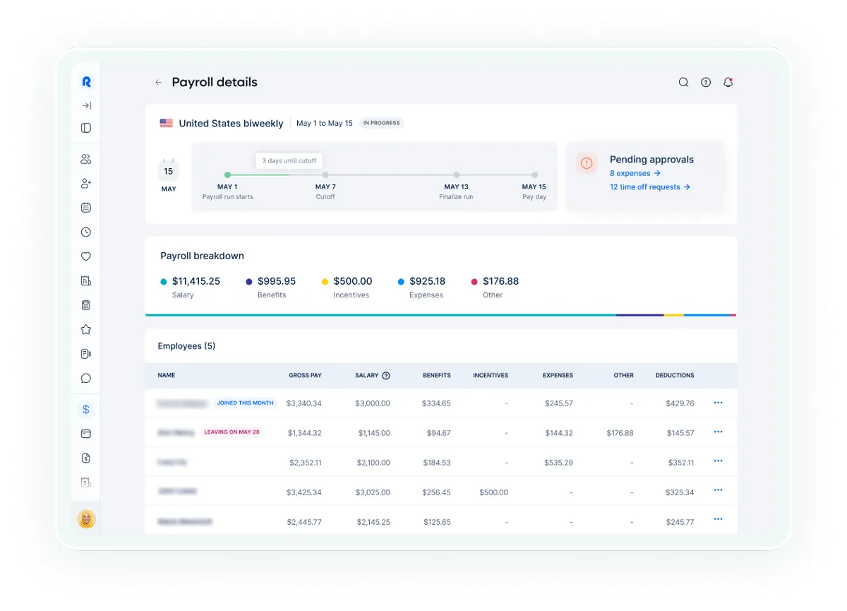 remote employee side expenses tab screenshot