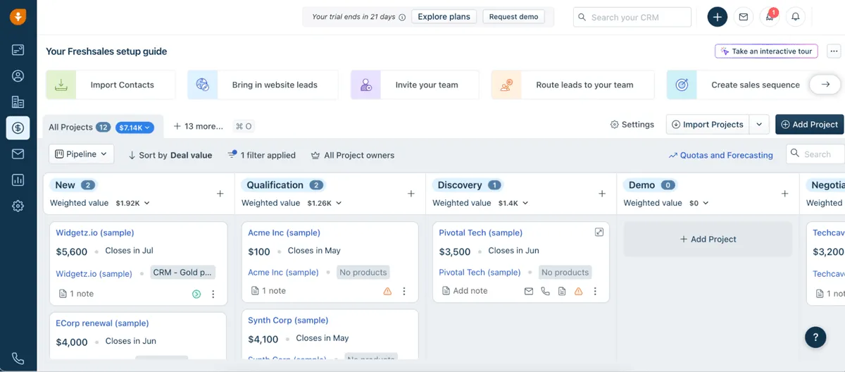freshsales pipeline tracking