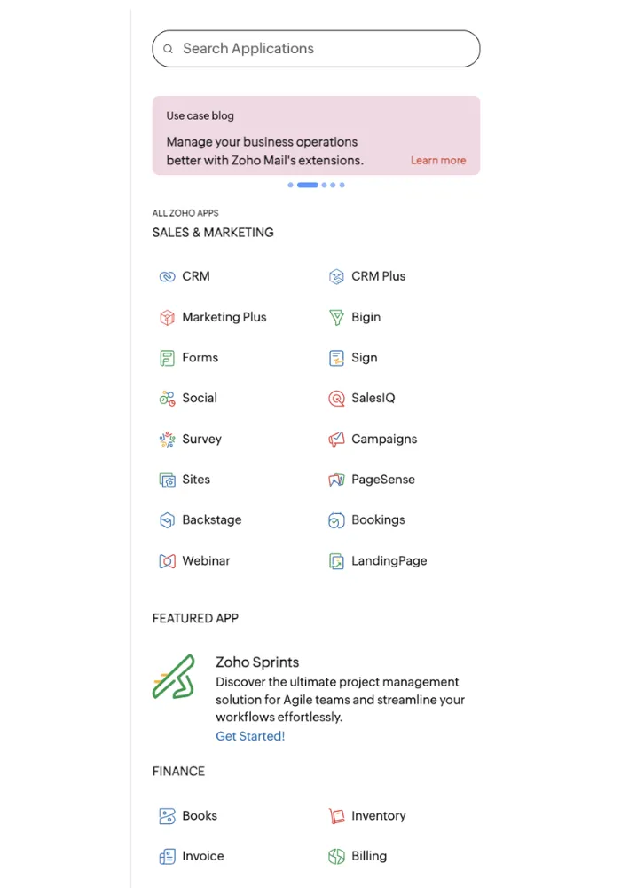 zoho crm available applications