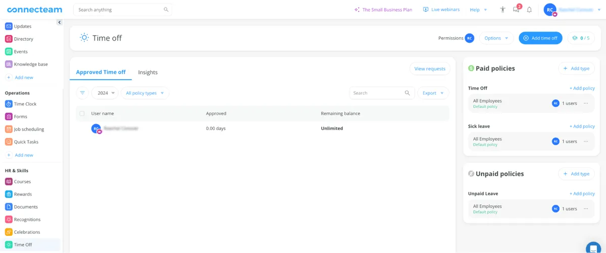 connecteam employee timeoff and paid policies