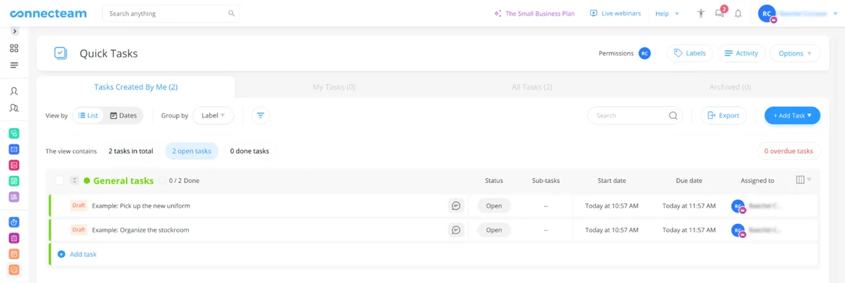connecteam managing taks