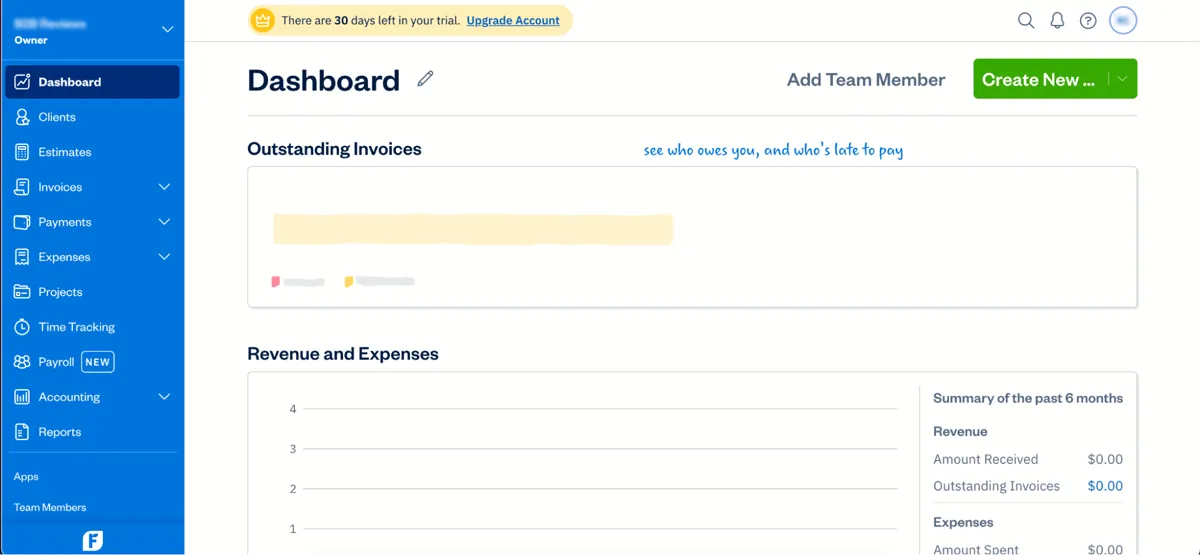 freshbooks dashboard
