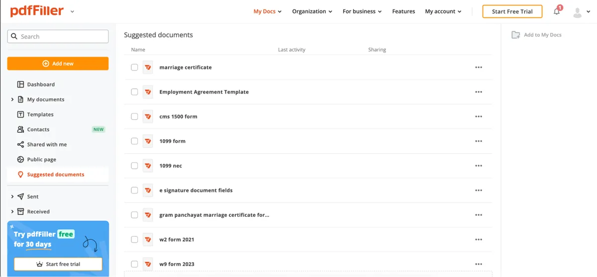 pdffiller available templates