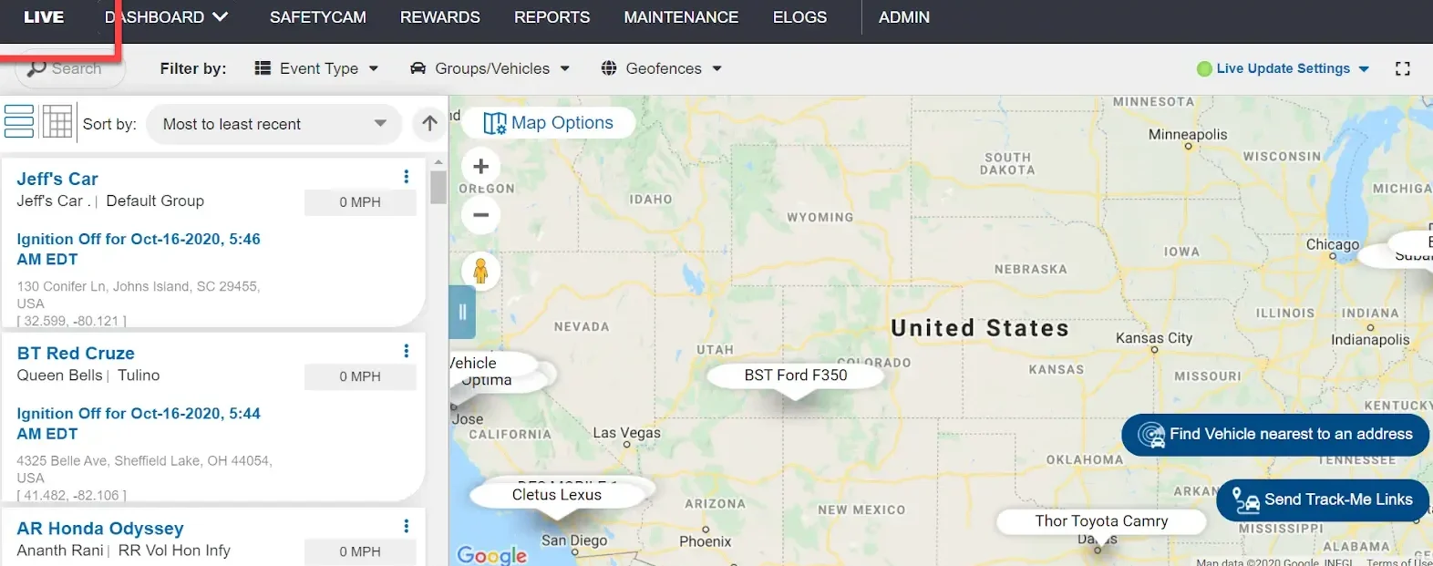 azuga live map screenshot
