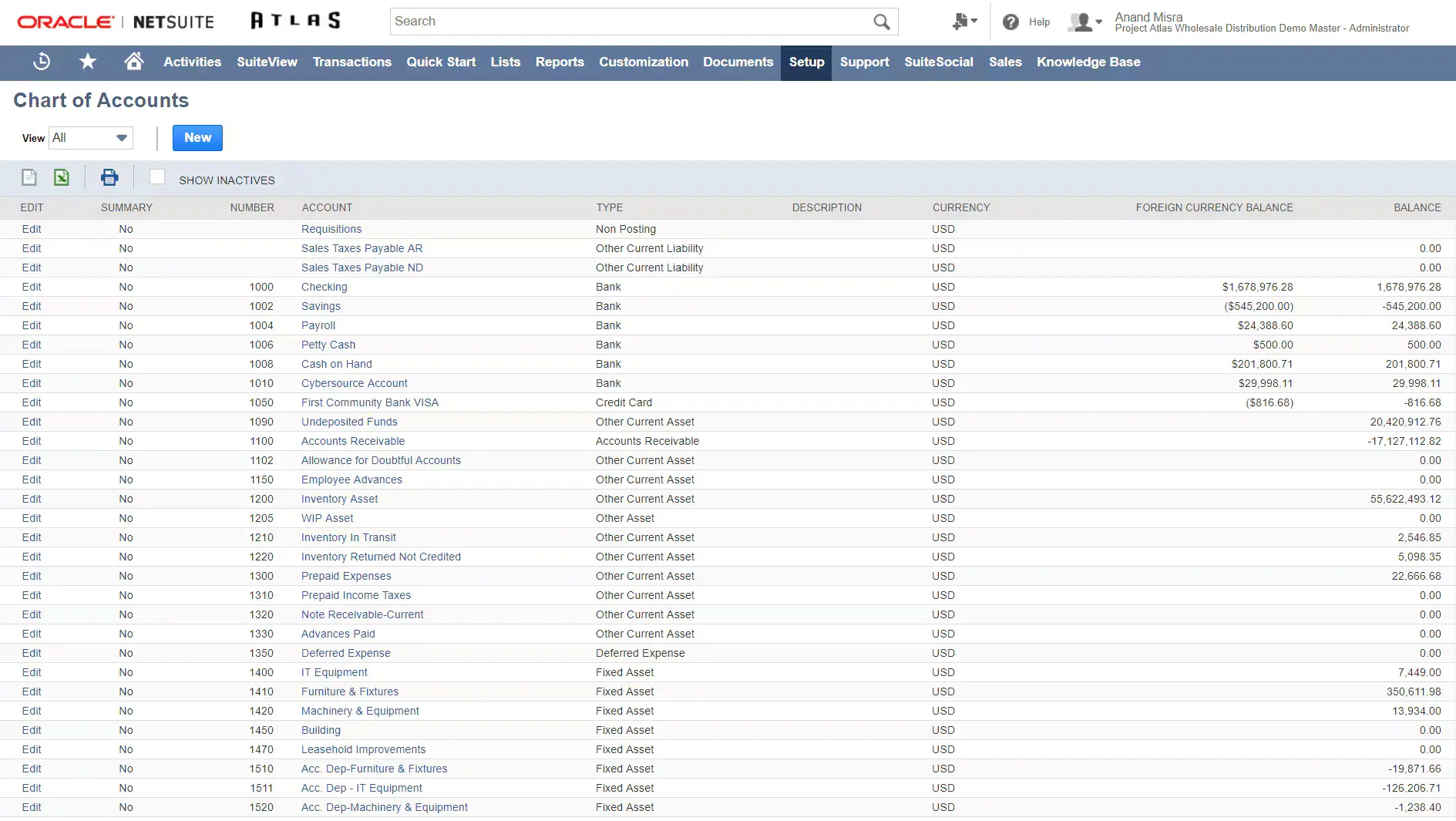 oracle netsuite chart of accounts screenshot