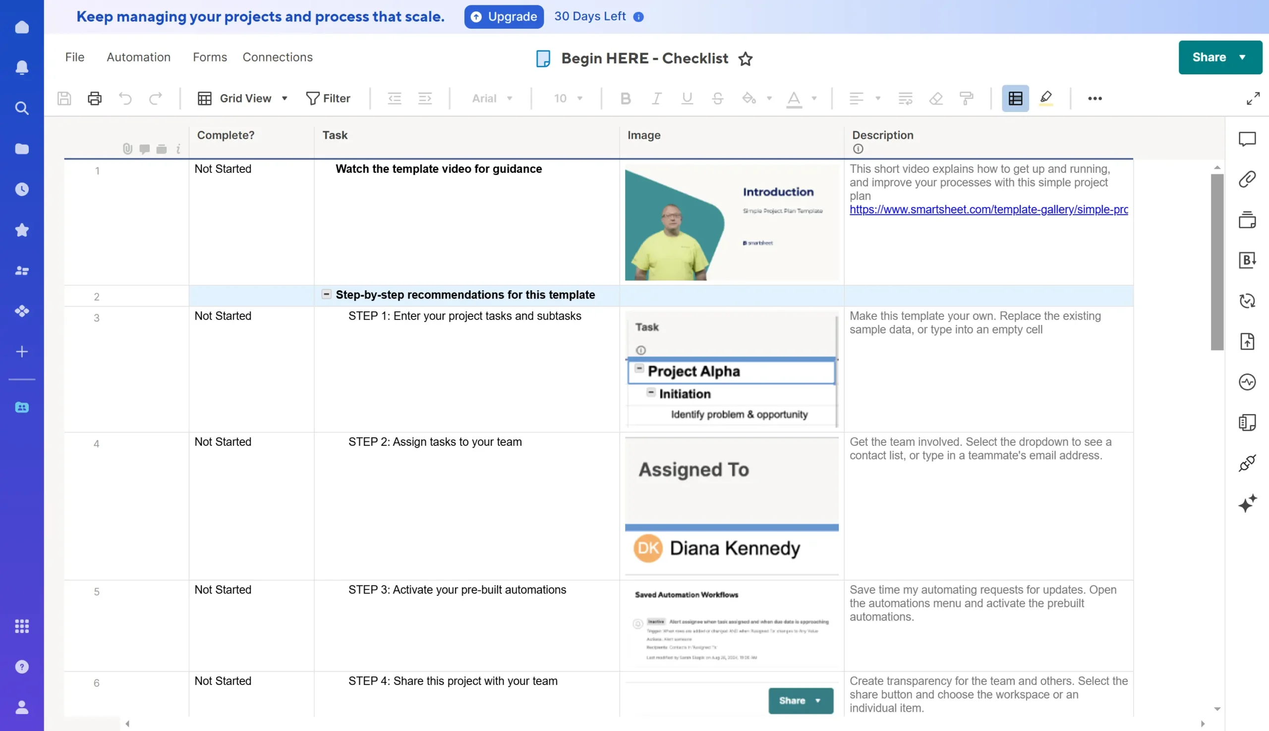 smartsheet checklist screenshot