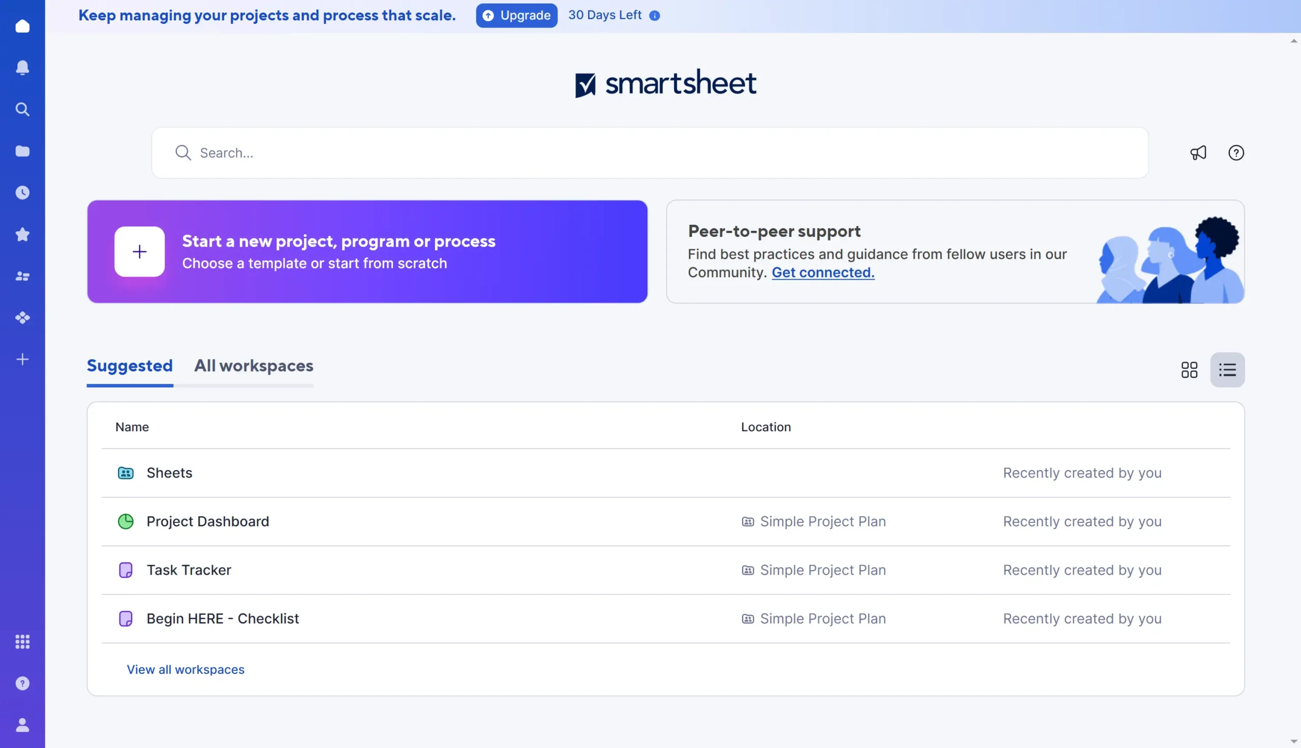 smartsheet home screenshot